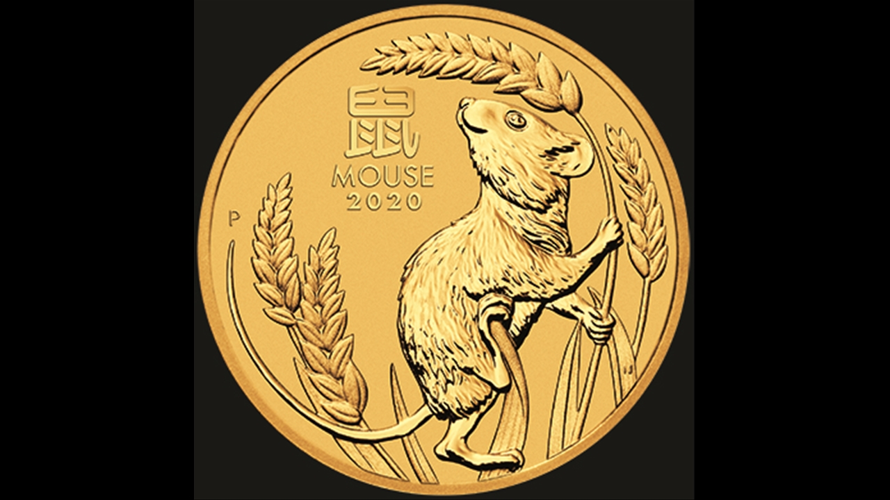 2020 1/20 oz Gold Lunar Year of The Mouse Rat BU Australia Perth Mint In Cap 
