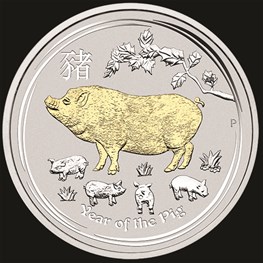 1oz PM Gilded Pig Silver Coin NO Box 