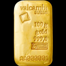 100g Valcambi Cast Gold Bar